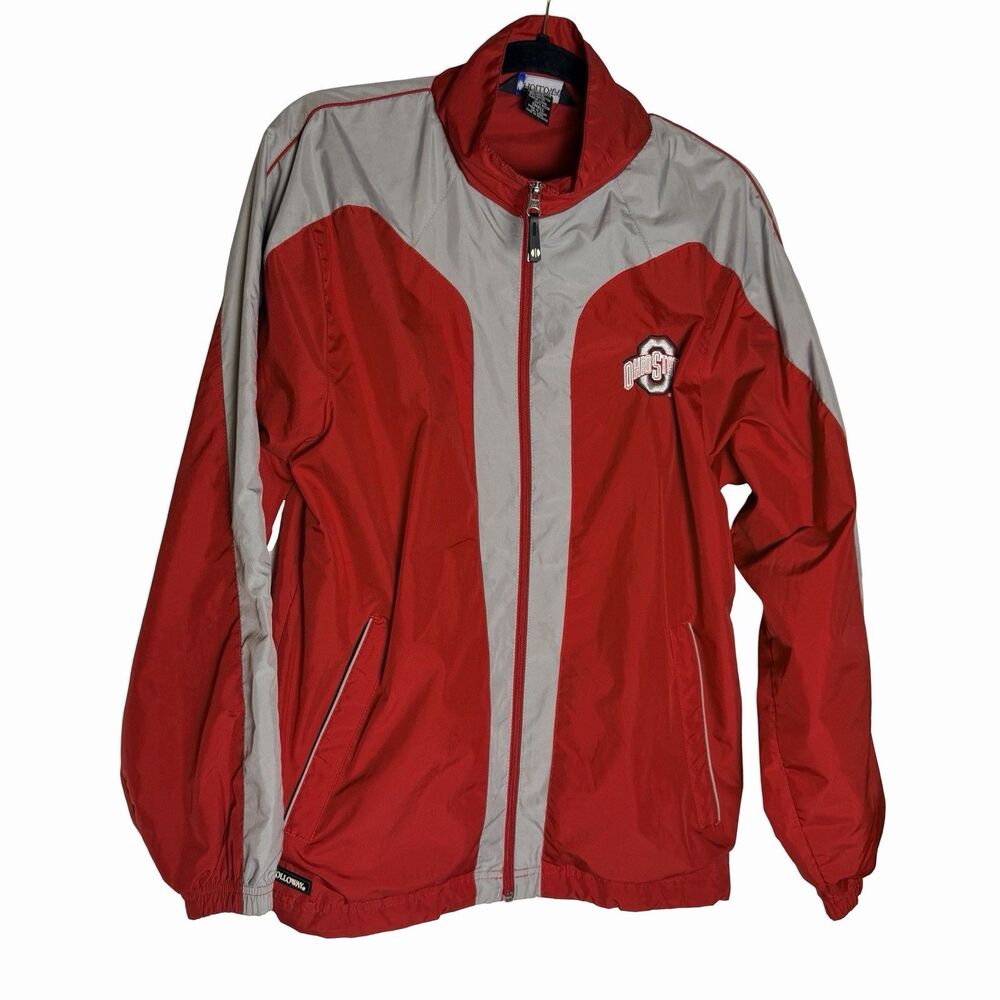 Ohio State Buckeyes Full Zip Jacket Large Mens Small Red Gray NCAA Holloway
